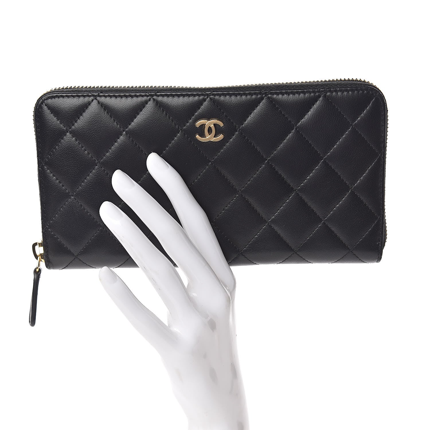Chanel Lambskin Quilted Large Gusset Zip Around Wallet Black 2 of 8