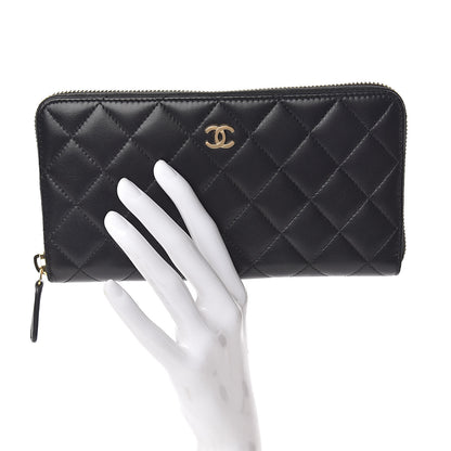 Chanel Lambskin Quilted Large Gusset Zip Around Wallet Black 2 of 8