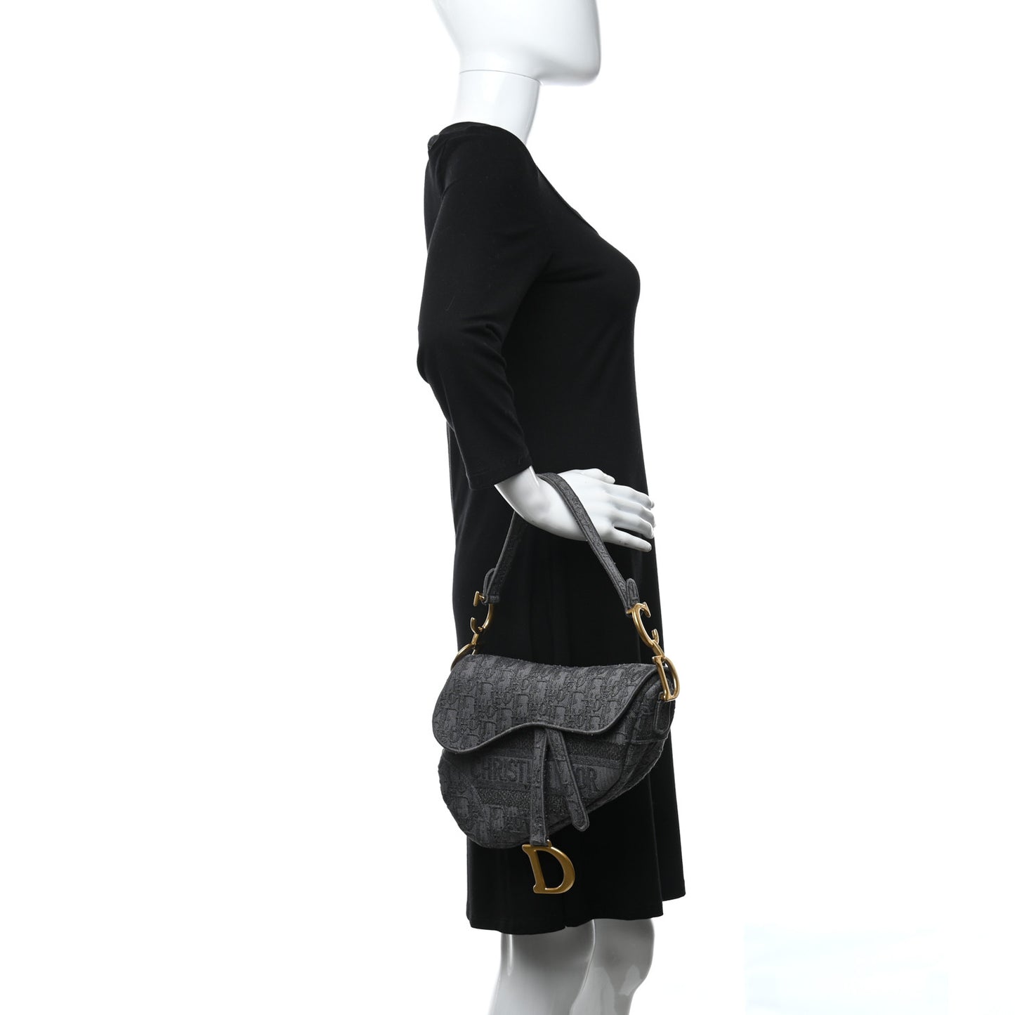 Oblique Denim Saddle Bag Grey
