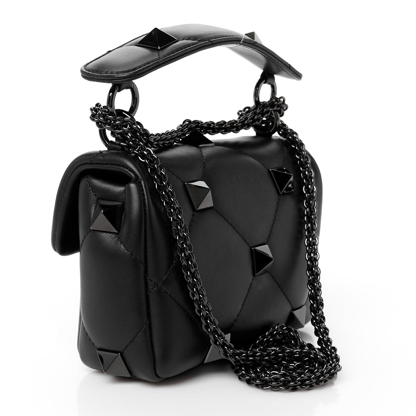 Nappa Monochrome Small Roman Stud Shoulder Bag Black