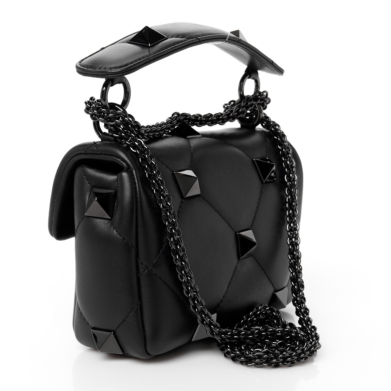 Valentino Garavani Nappa Monochrome Small Roman Stud Shoulder Bag Black 3 of 10