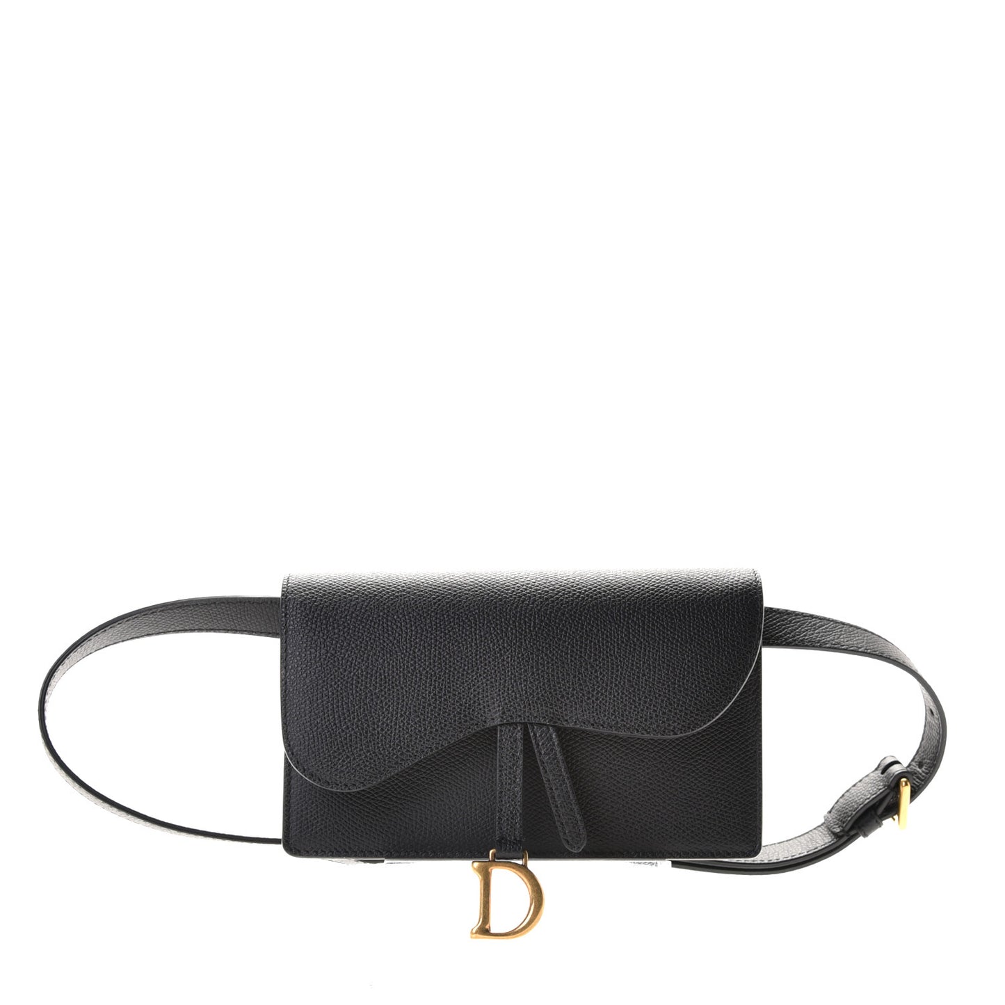 Grained Calfskin Saddle Belt Clutch Black