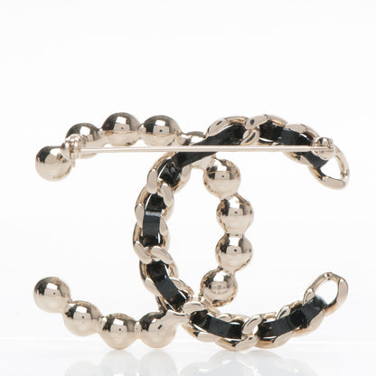 Chanel CC Pearl Chain Brooch Black Gold 3 of 4
