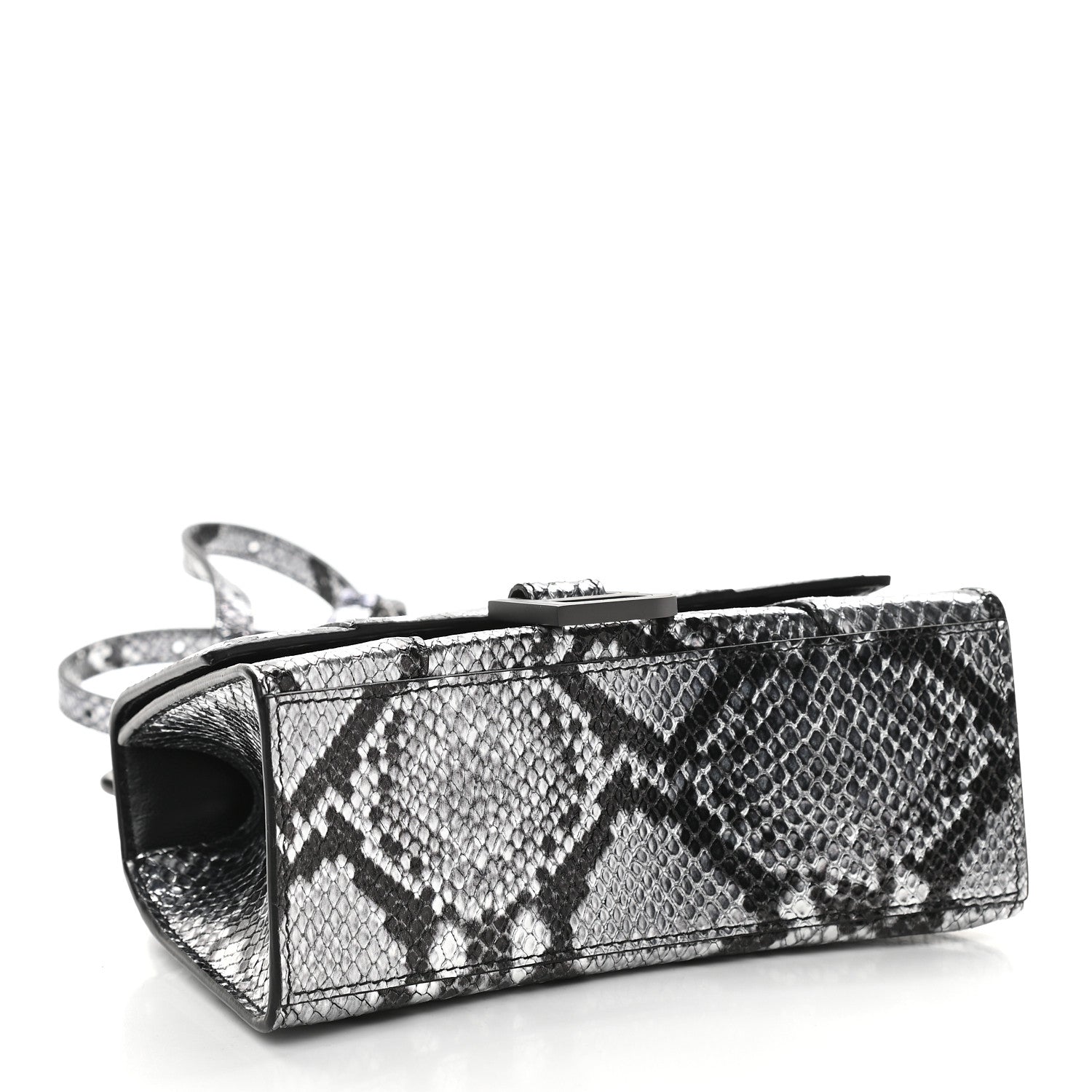 Balenciaga Shiny Calfskin Snakeskin Embossed Hourglass Top Handle Bag XS Silver Black 4 of 10