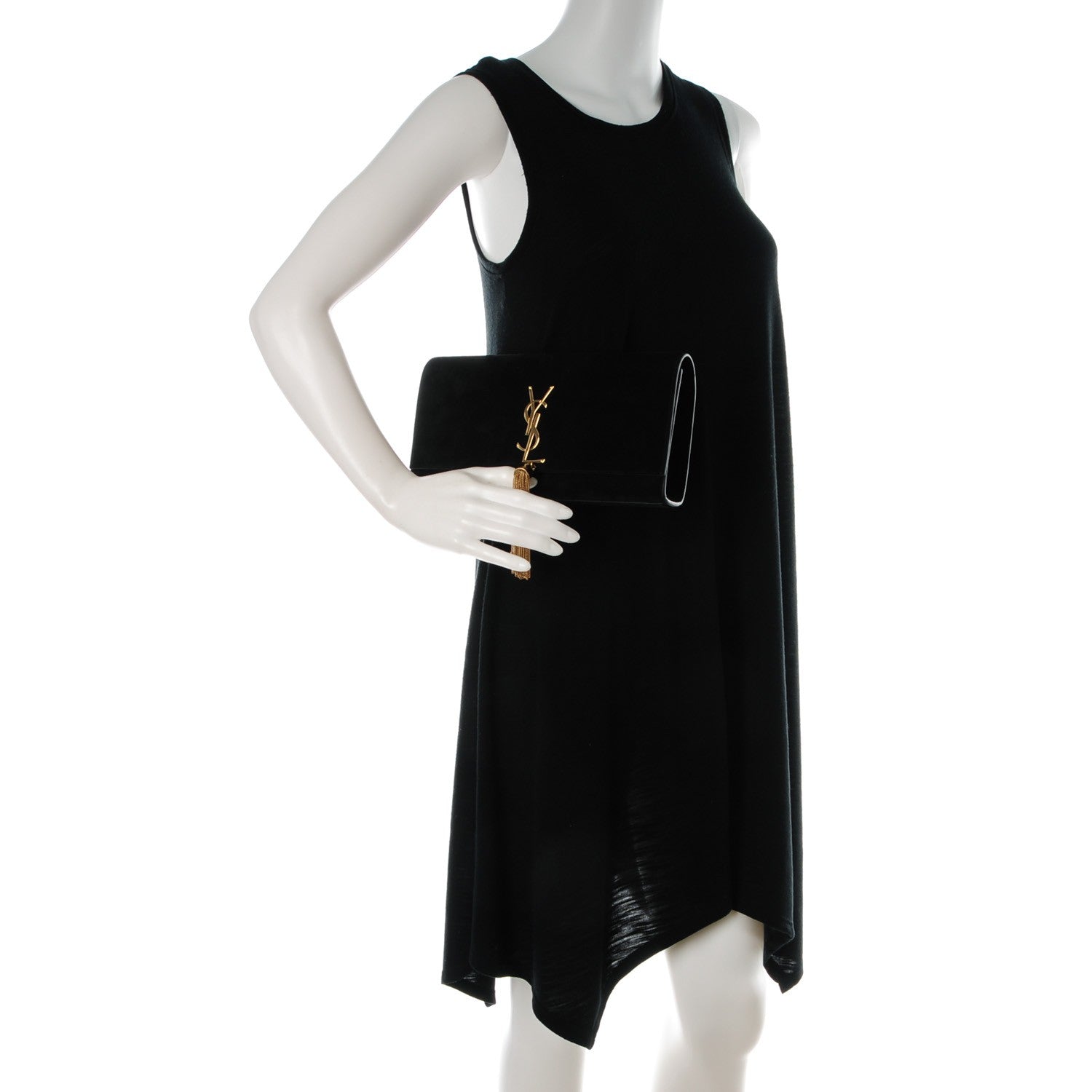 Saint Laurent Suede Cassandre Tassel Clutch Black 2 of 8