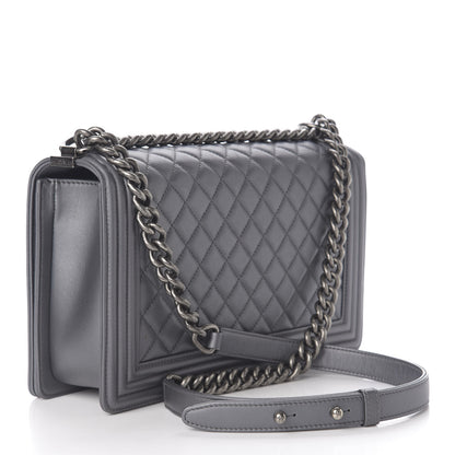 Chanel Metallic Calfskin Quilted New Medium Boy Flap Grey 3 of 12