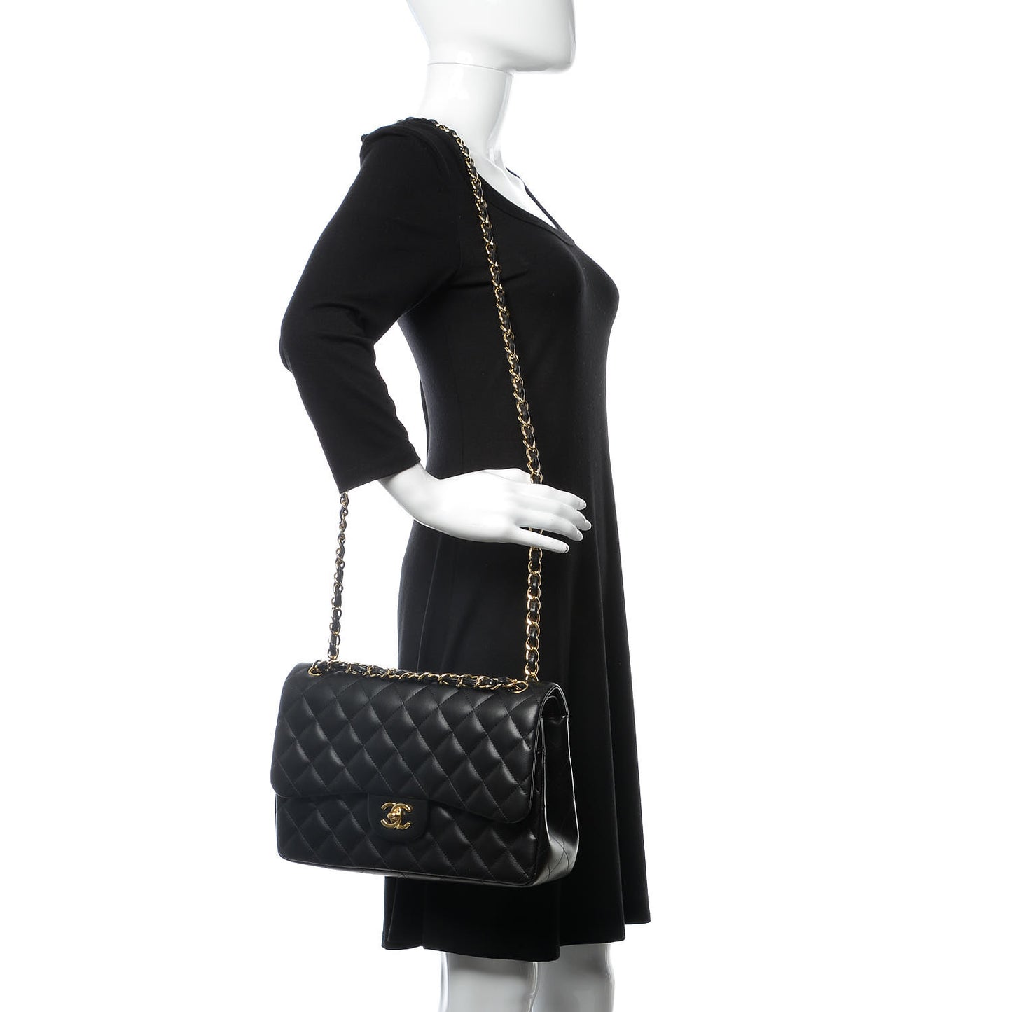 Lambskin Quilted Jumbo Double Flap Black