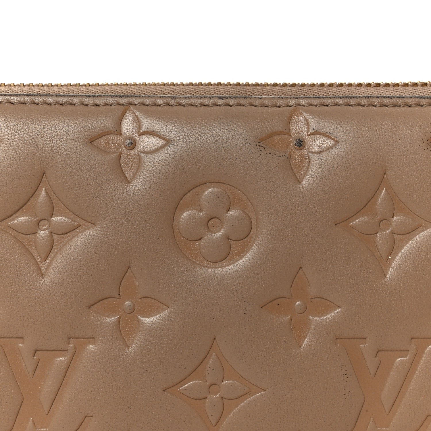 Louis Vuitton Lambskin Embossed Monogram Coussin Zippy Wallet Taupe 7 of 9
