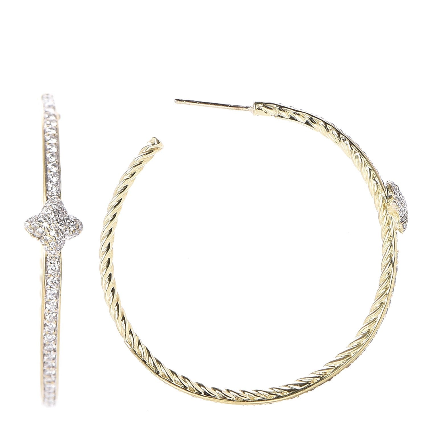 David Yurman 18K Yellow Gold Pave Diamond Quatrefoil Hoop Earrings 1 of 6