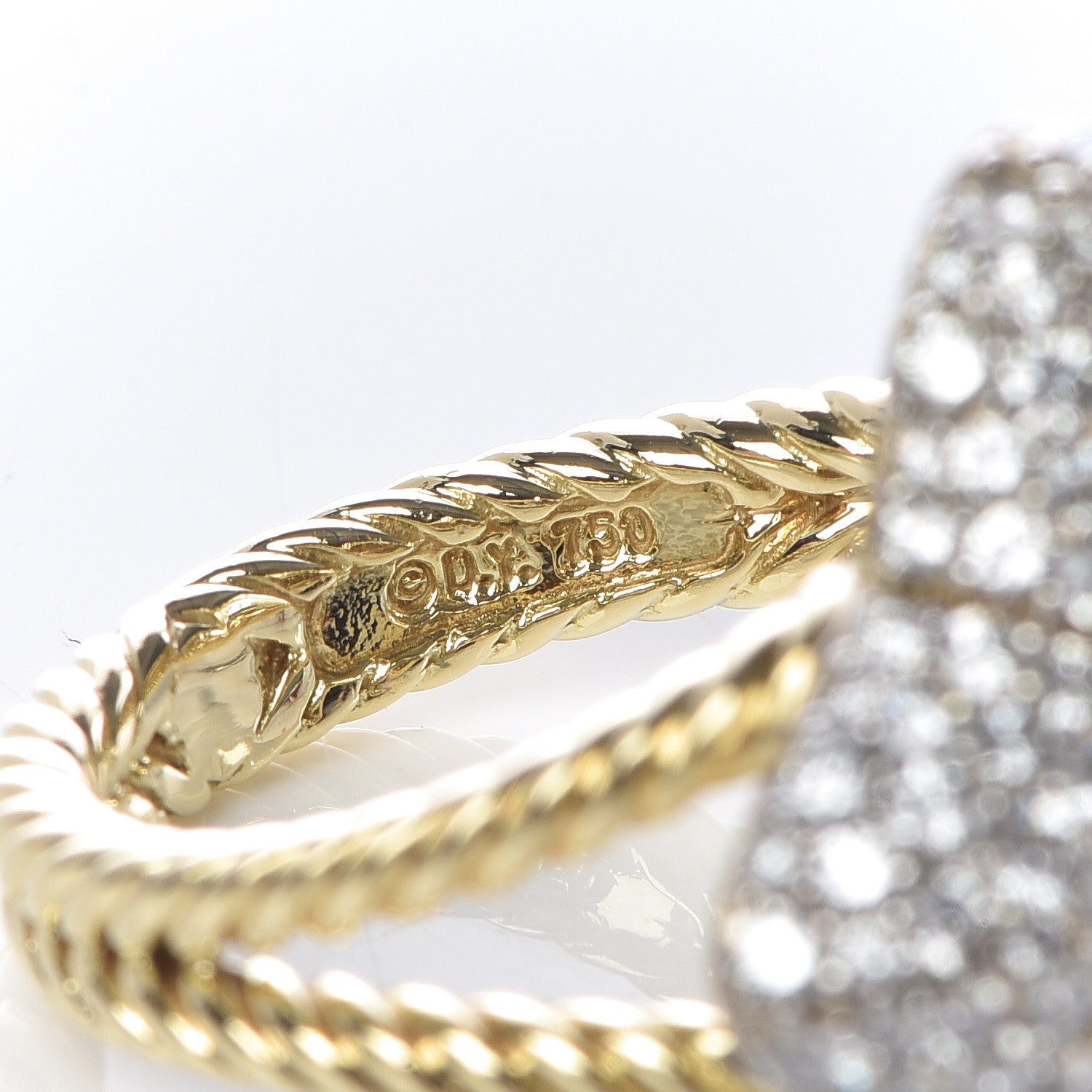 David Yurman 18K Yellow Gold Pave Diamond 23mm Quatrefoil Ring 54 7 5 of 6
