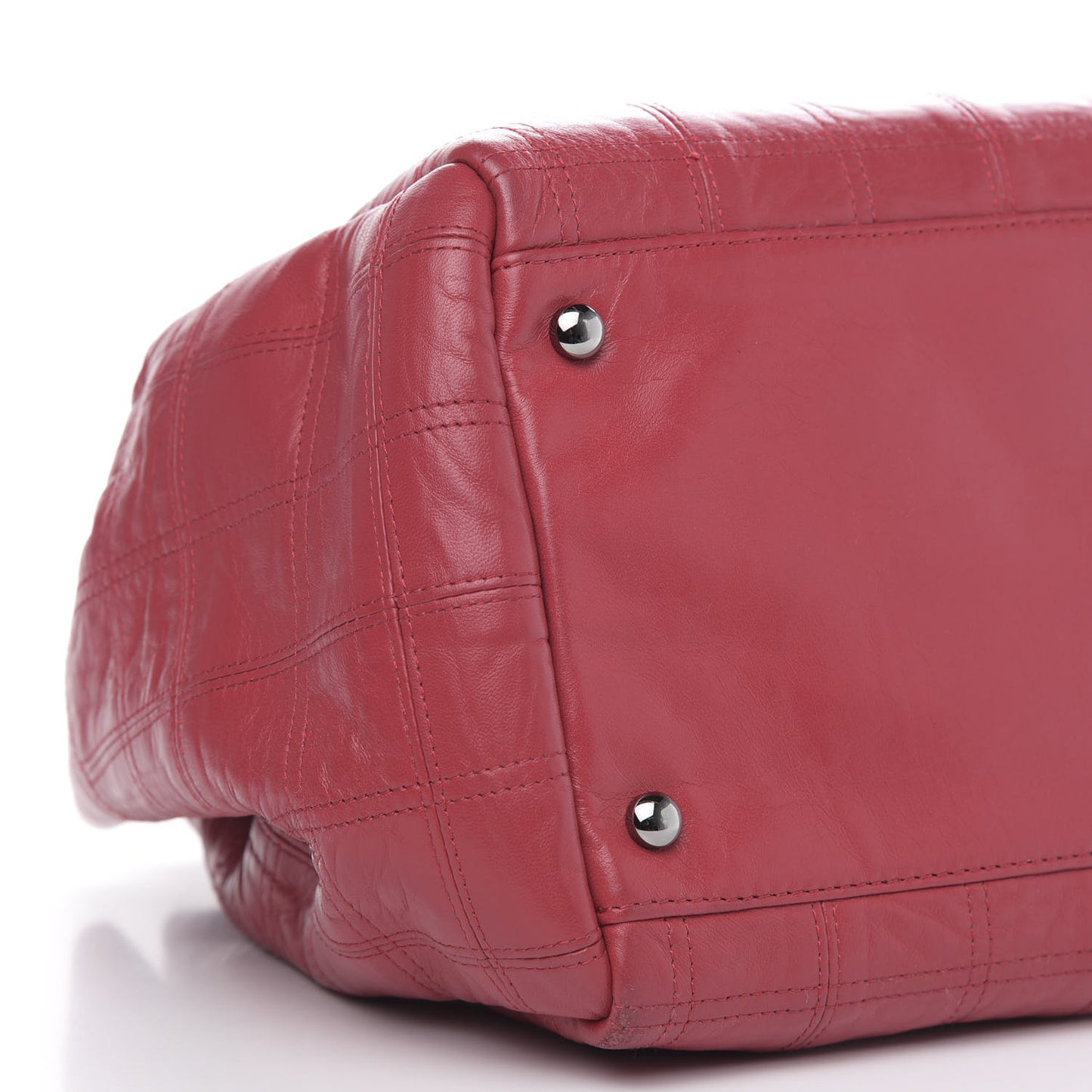 Lambskin Square Stitched Lax Accordion Shoulder Bag Red
