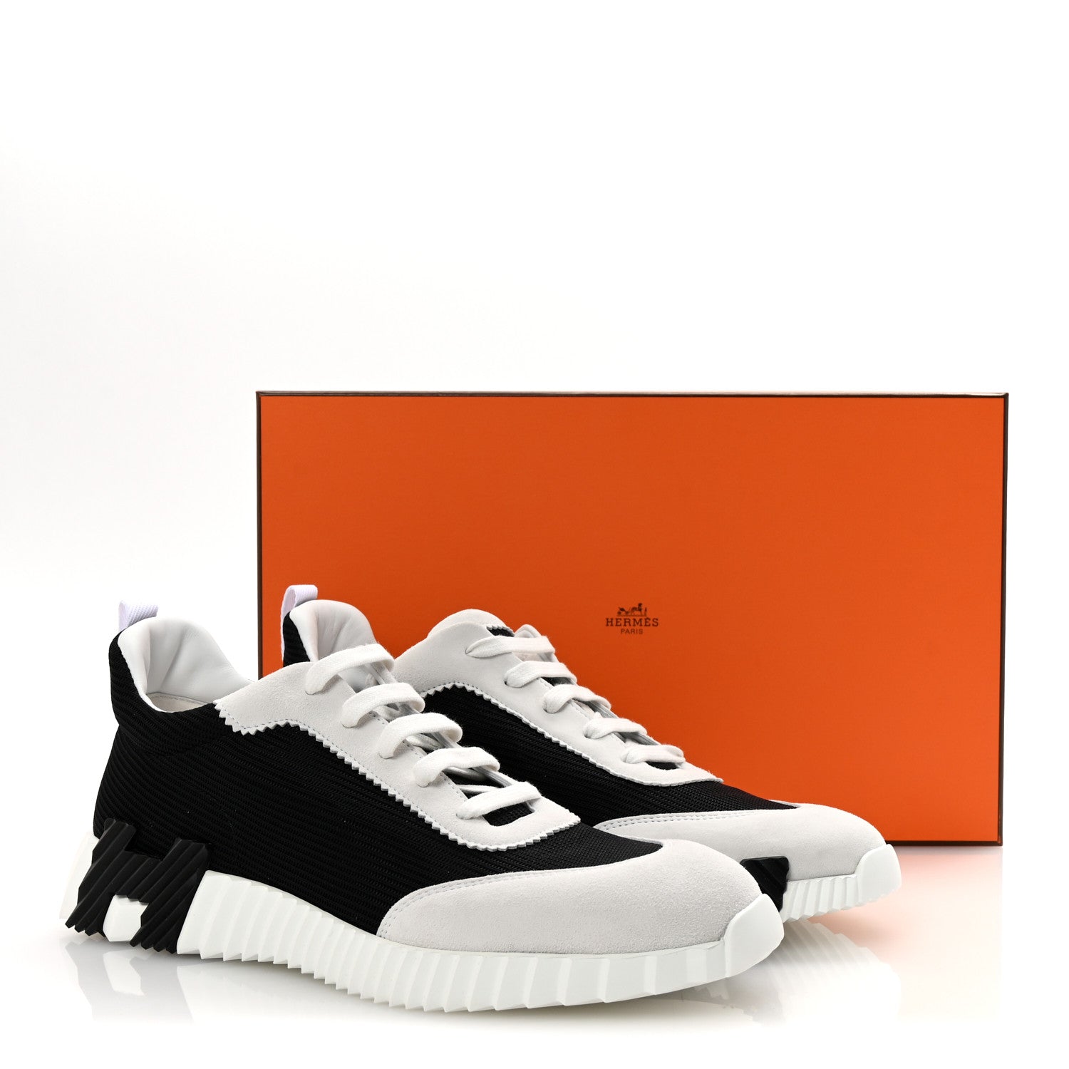 Hermes Ripstop Fabric Suede Mens Bouncing Sneakers 42.5 Black White 9 of 9
