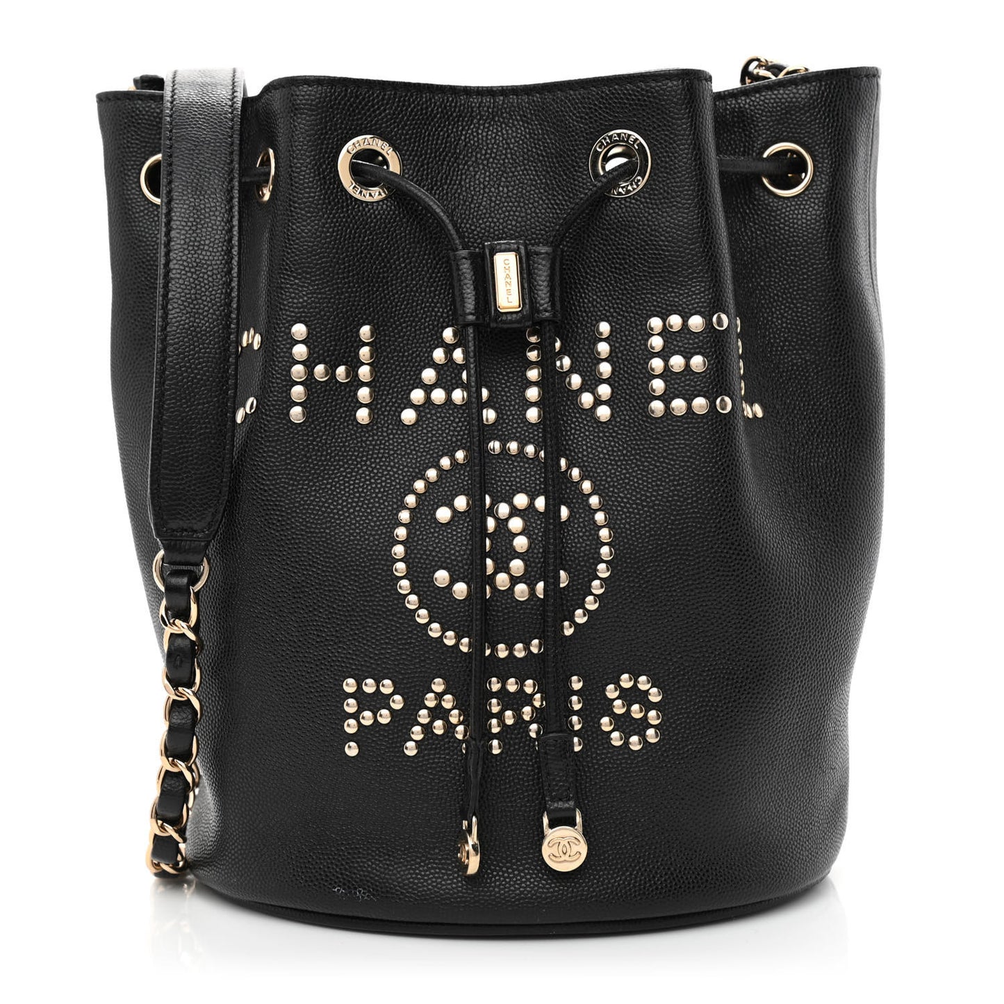Caviar Deauville Drawstring Bucket Bag Black