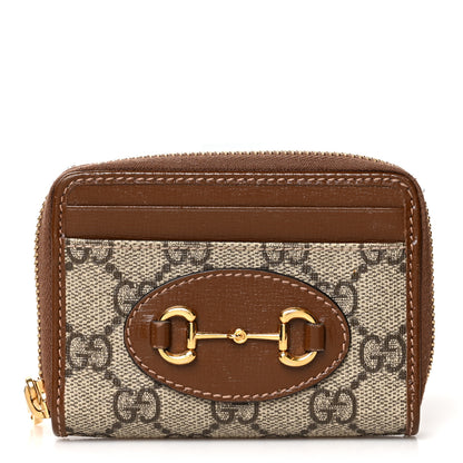 Gucci GG Supreme Monogram Azalea Calfskin Horsebit 1955 Zip Around ID Card Case Wallet Beige Ebony Brown Sugar 1 of 7