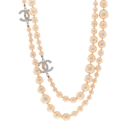Chanel Graduated Pearl CC Long Necklace Silver 1 of 5