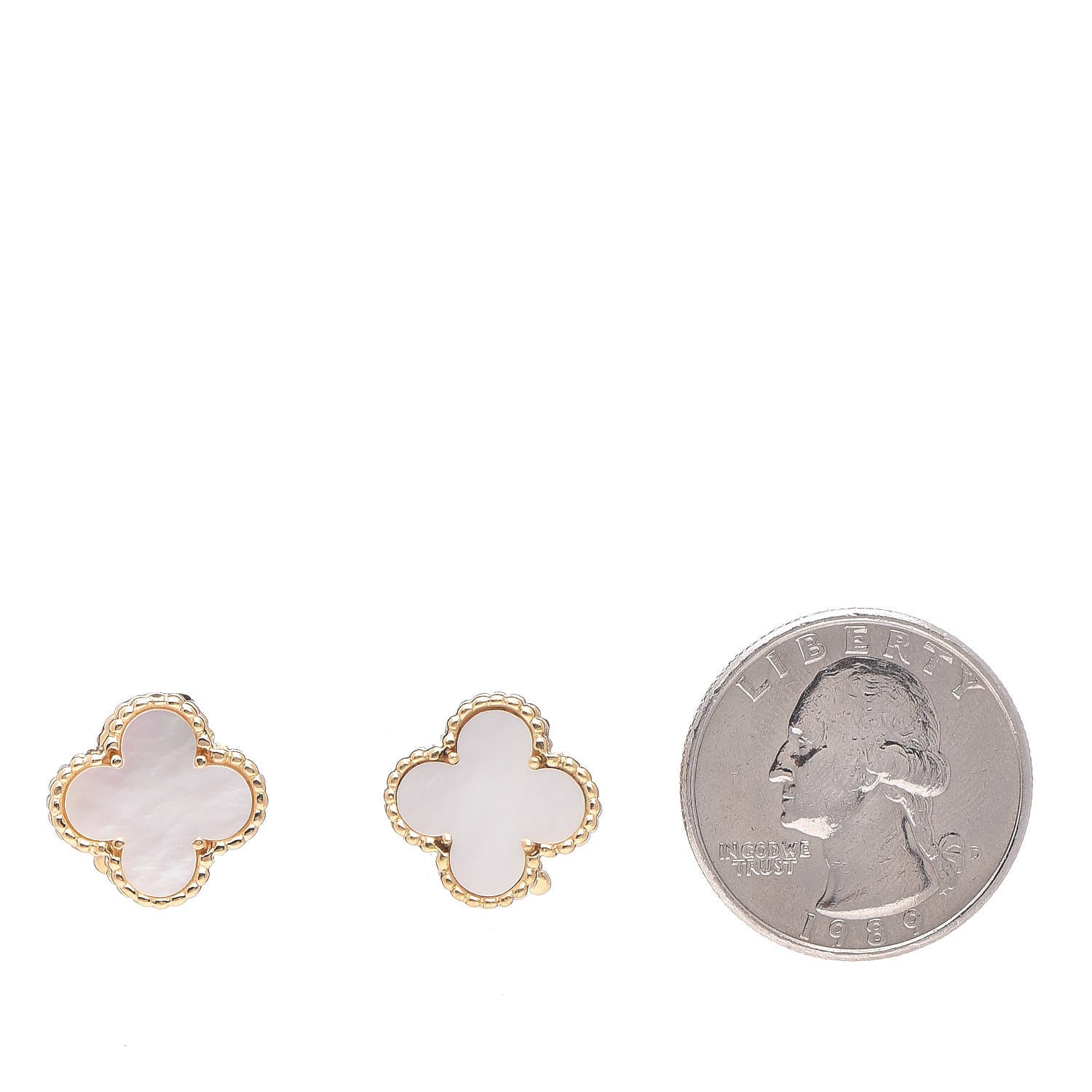 Van Cleef & Arpels 18K Yellow Gold Mother of Pearl Vintage Alhambra Clip-On Earrings 2 of 4