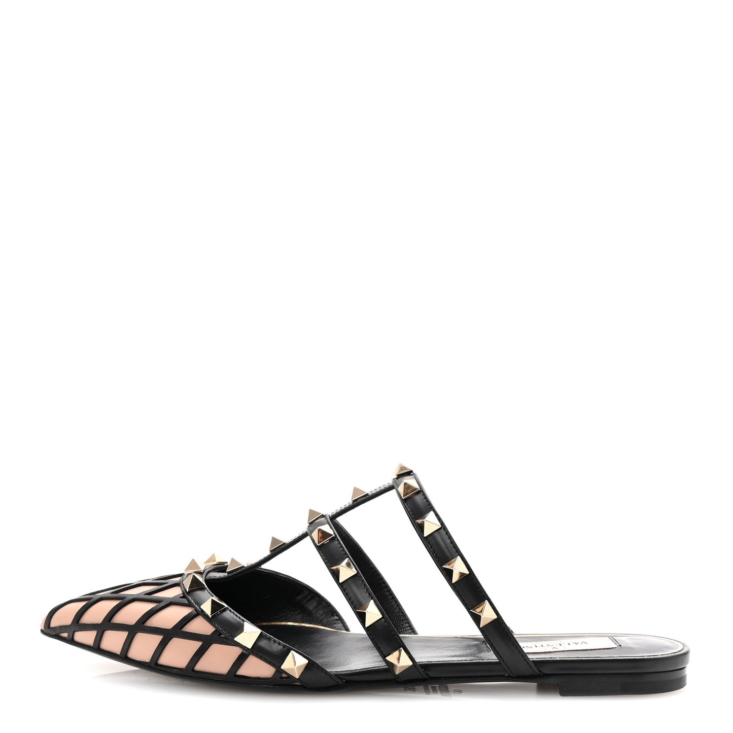 Calfskin Boudoir Rockstud Flat Cage Mules 36.5 Rose Cannelle Black