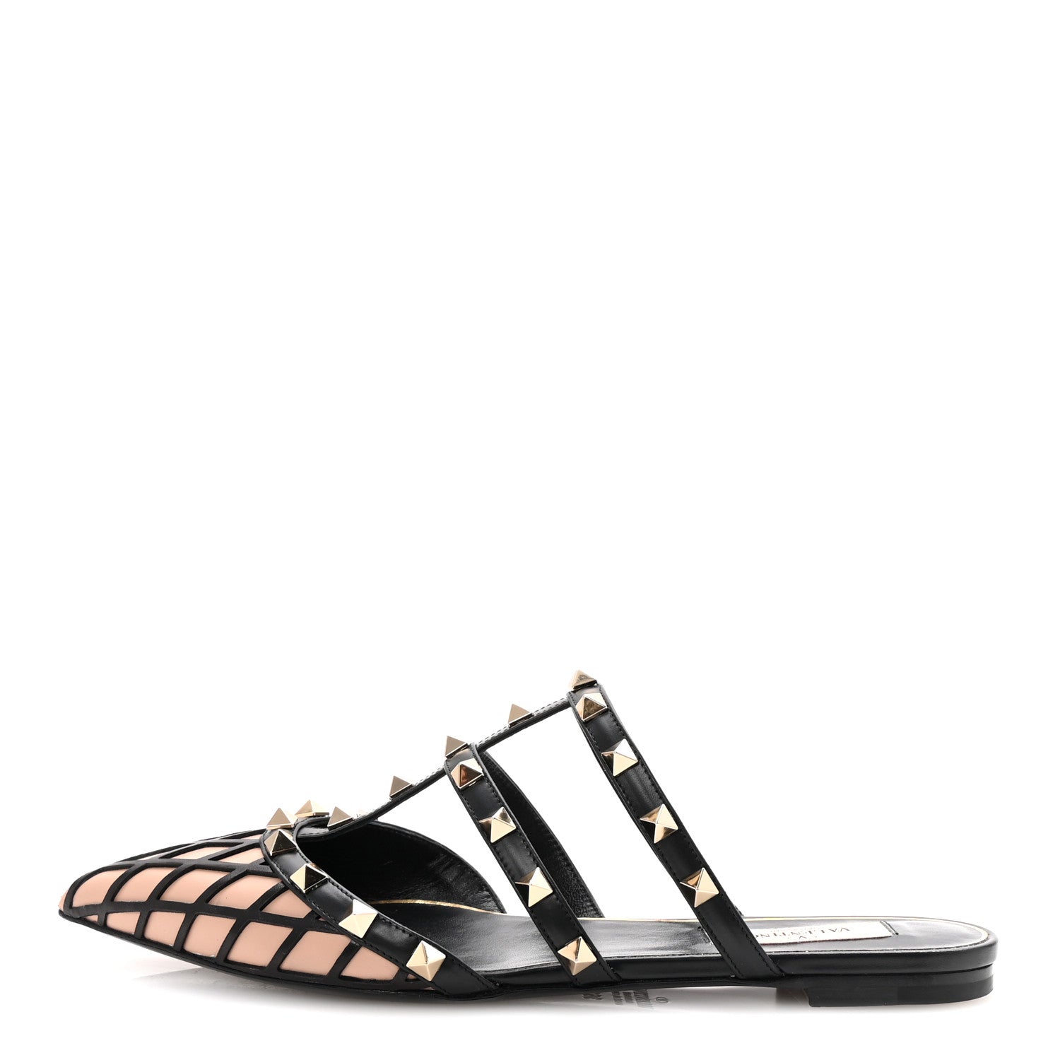 Valentino Garavani Calfskin Boudoir Rockstud Flat Cage Mules 36.5 Rose Cannelle Black 1 of 10