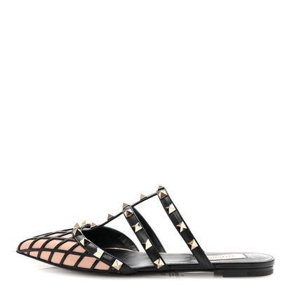 Valentino Garavani Calfskin Boudoir Rockstud Flat Cage Mules 36.5 Rose Cannelle Black 1 of 10