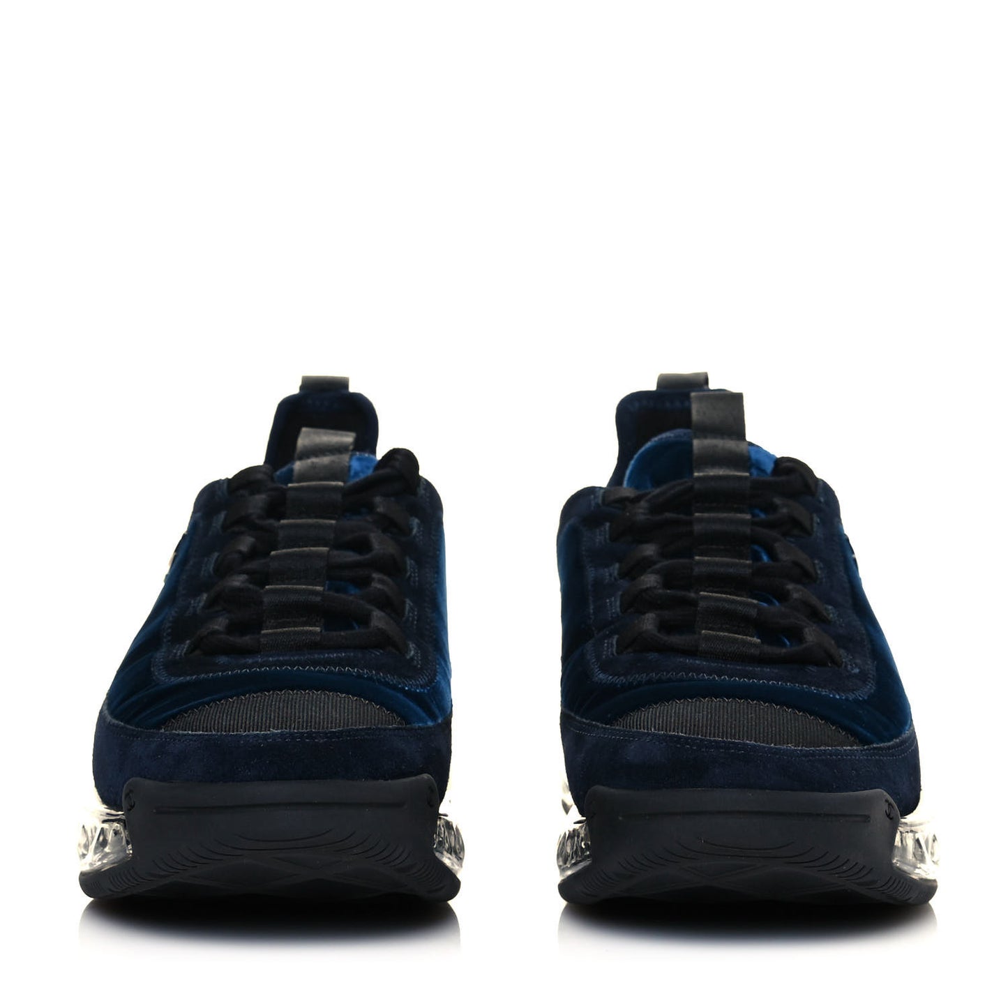 Suede Calfskin Velvet Grosgrain CC Sneakers 39.5 Navy Blue Black