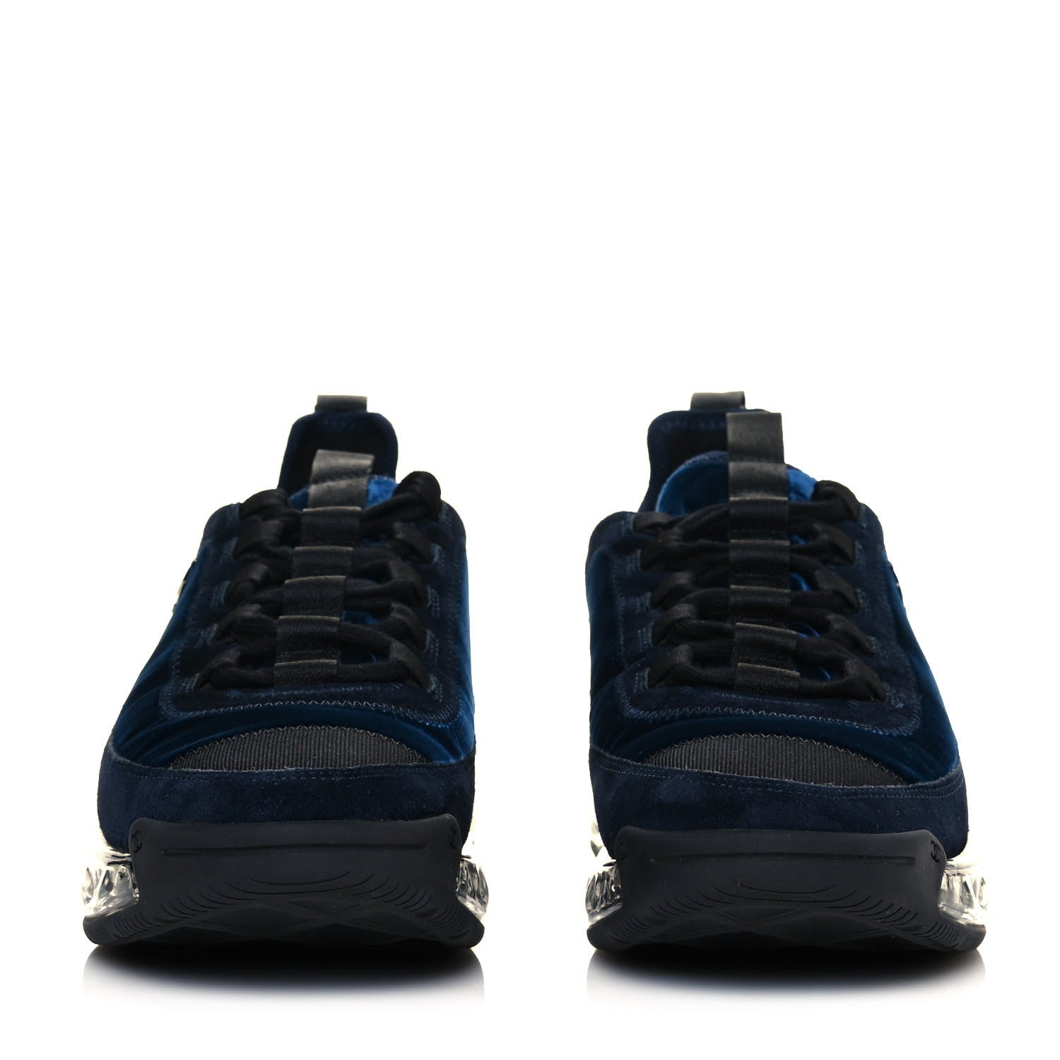 Chanel Suede Calfskin Velvet Grosgrain CC Sneakers 39.5 Navy Blue Black 2 of 9