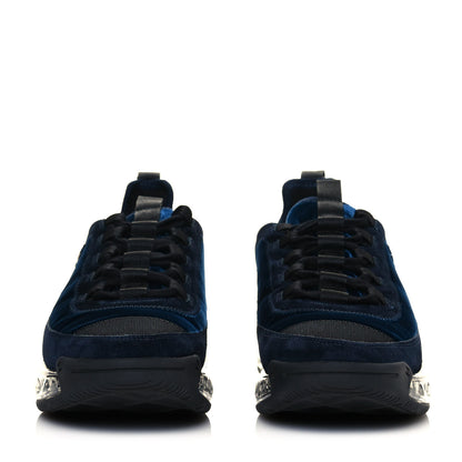 Chanel Suede Calfskin Velvet Grosgrain CC Sneakers 39.5 Navy Blue Black 2 of 9