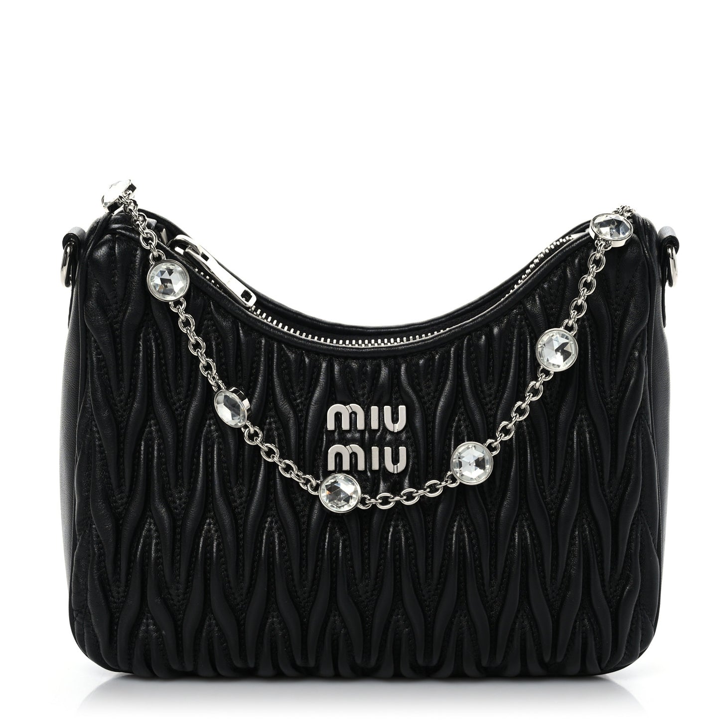 Nappa Matelasse Crystal Shoulder Bag Black
