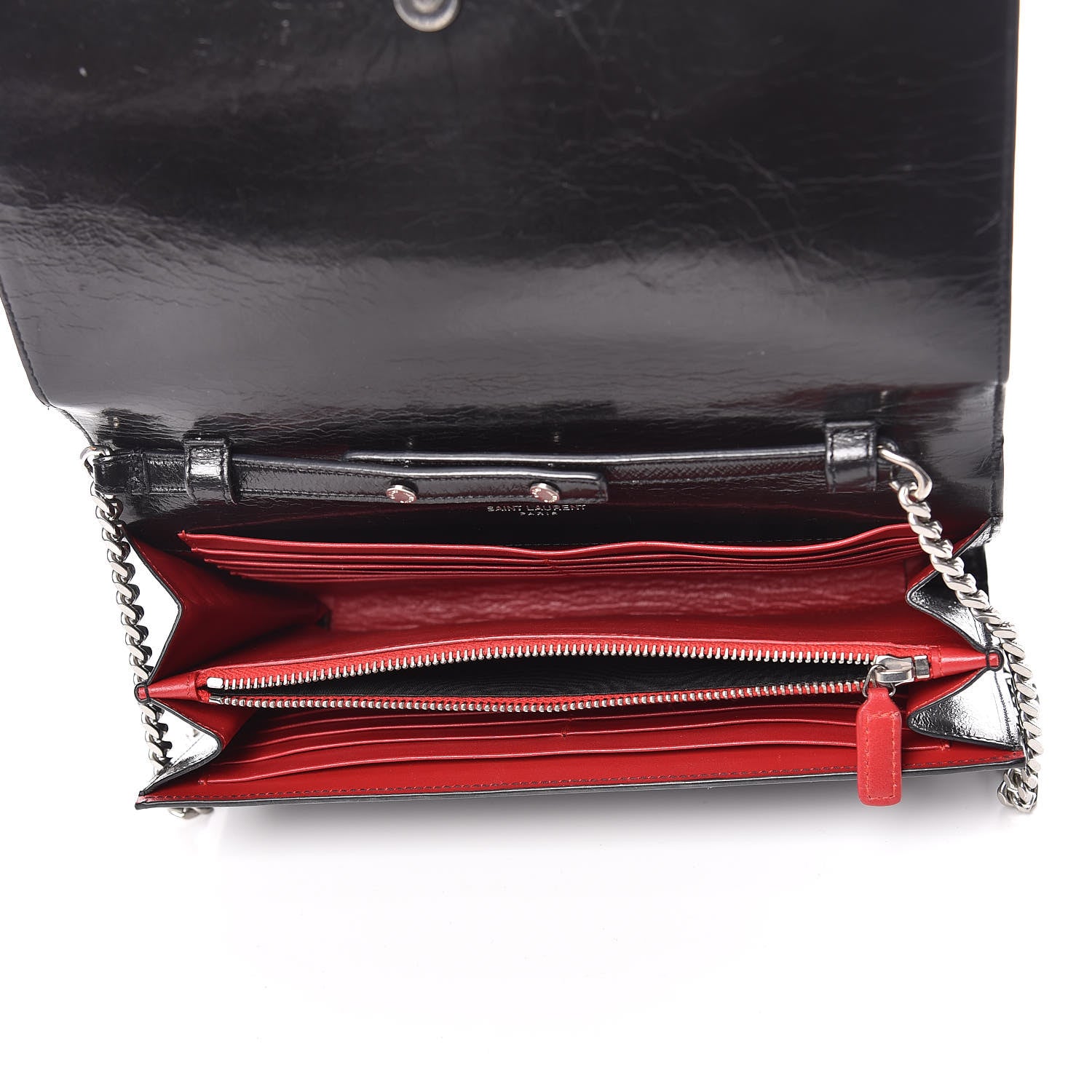 Saint Laurent Ribbed Calfskin Opium Monogram Chain Wallet Black 5 of 17