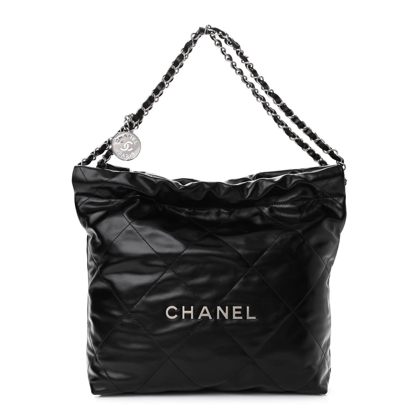 Shiny Calfskin Quilted Small Chanel 22 Black