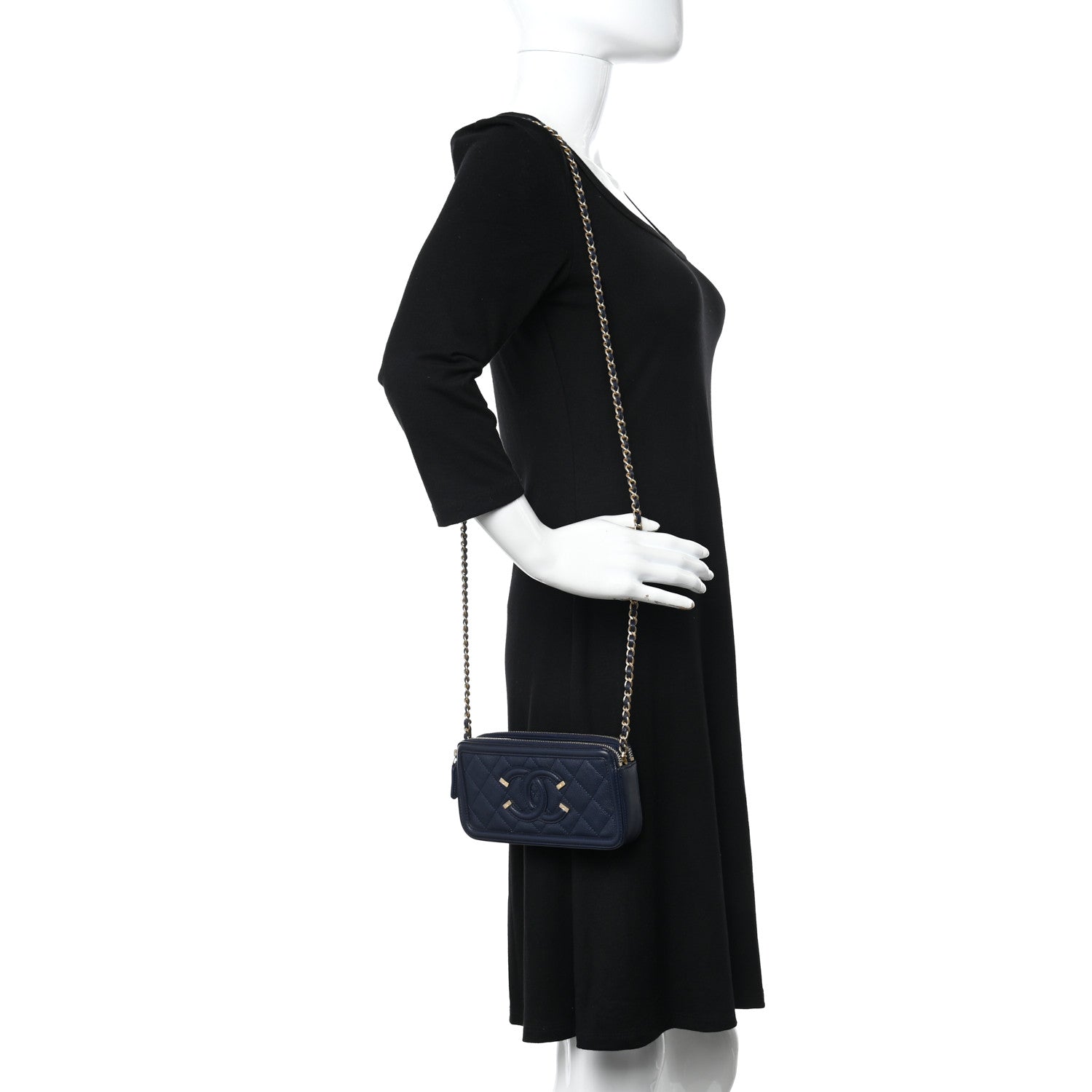 Chanel Caviar Quilted CC Filigree Clutch With Chain Navy 2 of 12