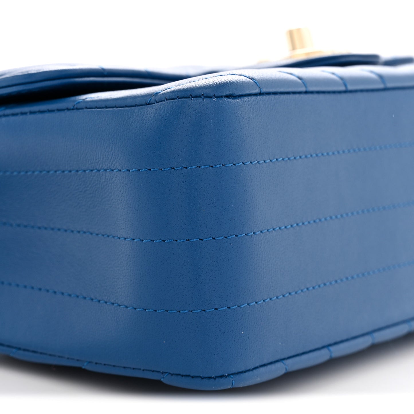 Lambskin Chevron Quilted Mini Rectangular Flap Dark Blue