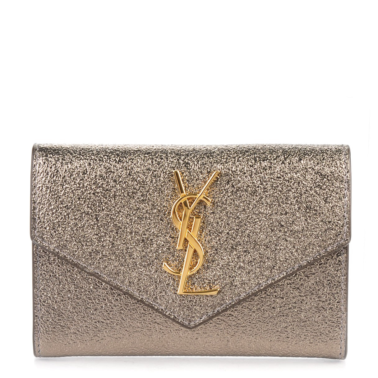 Metallic Grained Leather Monogram Envelope Wallet Bronze