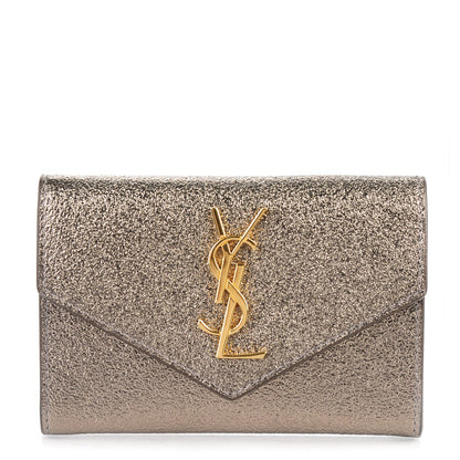 Saint Laurent Metallic Grained Leather Monogram Envelope Wallet Bronze 1 of 7
