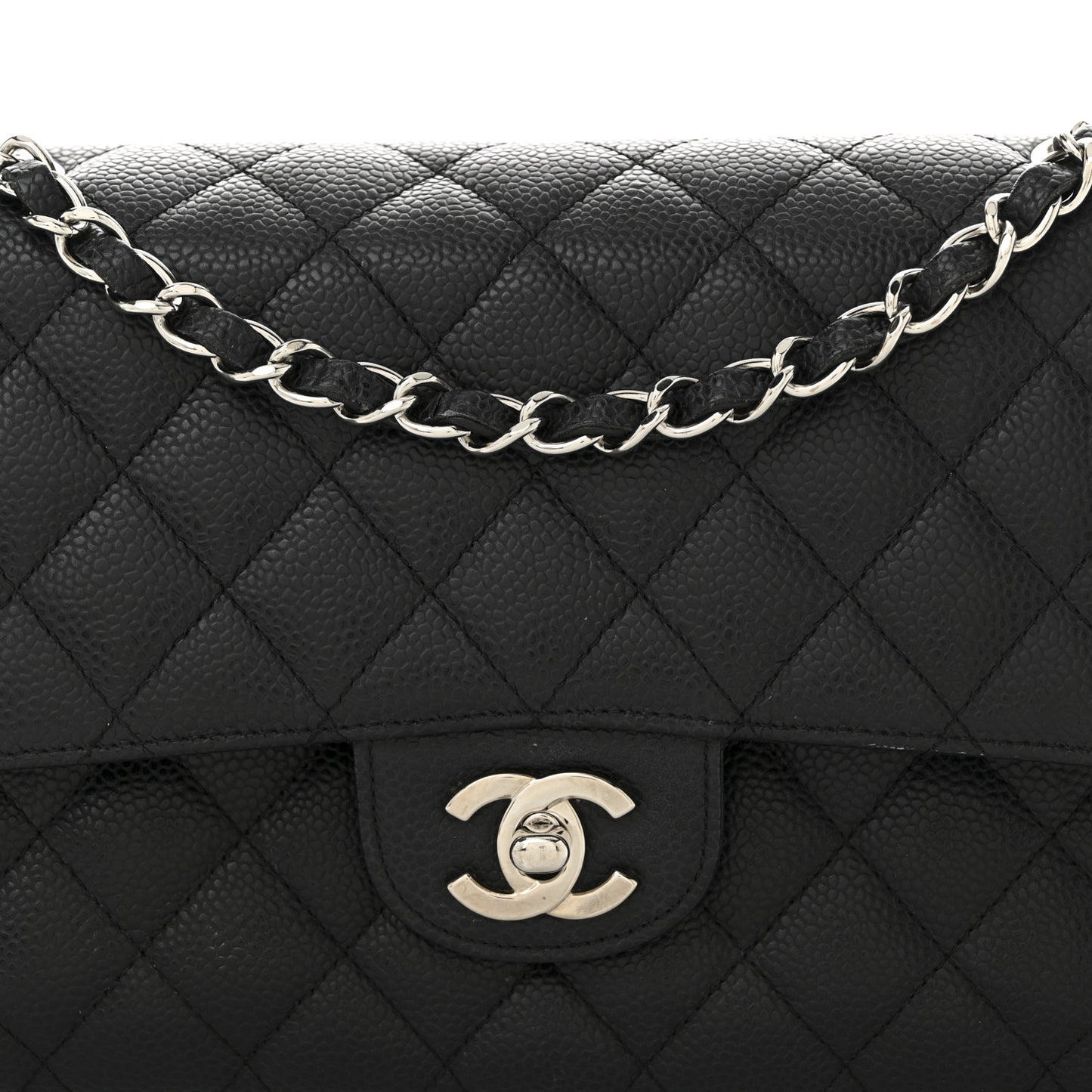 Caviar Quilted Medium Double Flap Black