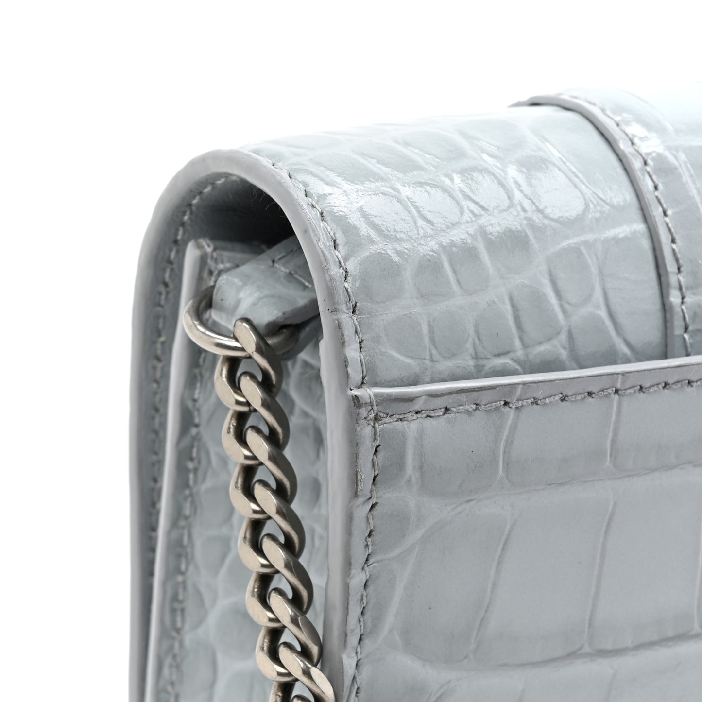 Shiny Calfskin Crocodile Embossed Hourglass Chain Bag Ash Blue