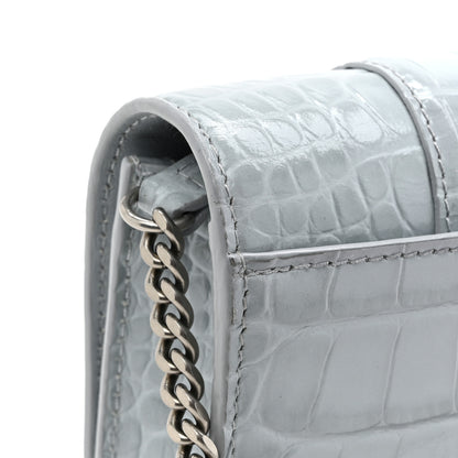 Balenciaga Shiny Calfskin Crocodile Embossed Hourglass Chain Bag Ash Blue 17 of 17