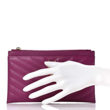 Saint Laurent Grain De Poudre Chevron Monogram Bill Pouch Dark Grape 2 of 8