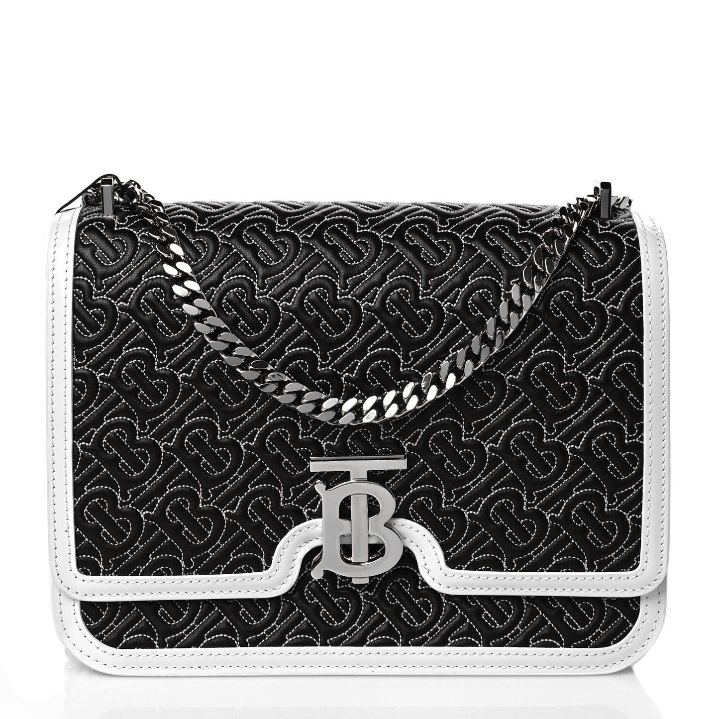 Calfskin Monogram Embossed MediumTB Chain Bag Black White