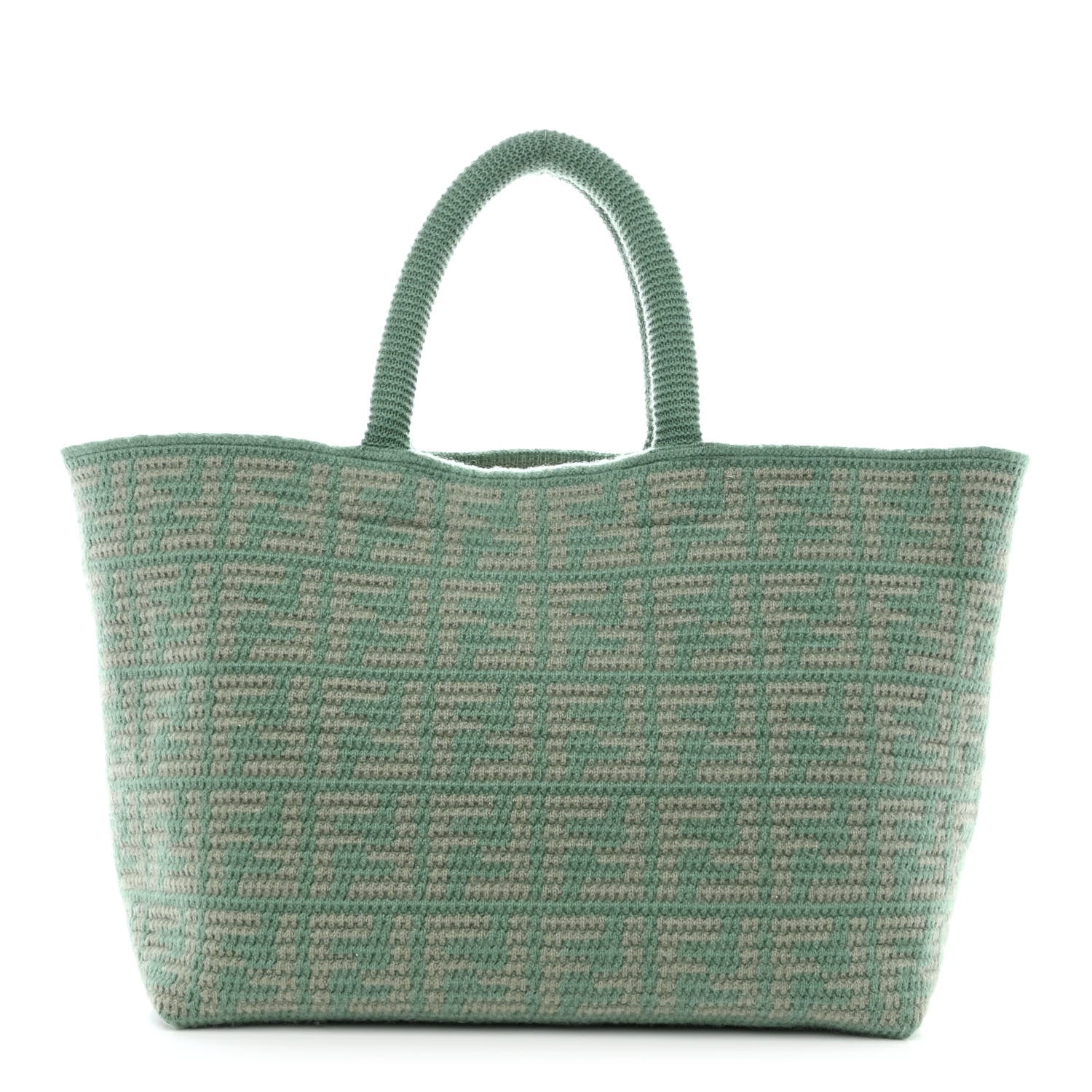 Fendi Cashmere Knit FF Large Shopper Tote Verde Islanda 1 of 10