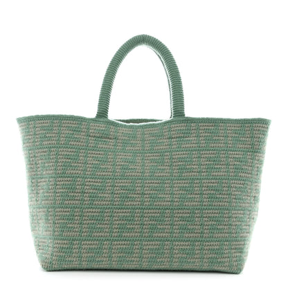 Fendi Cashmere Knit FF Large Shopper Tote Verde Islanda 1 of 10