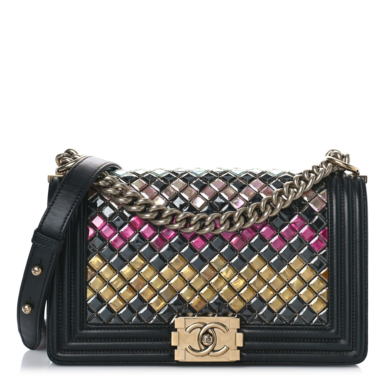 Chanel Lambskin Tile Embroidered Medium Brasserie Mosaic Boy Flap Black Multicolor 1 of 9