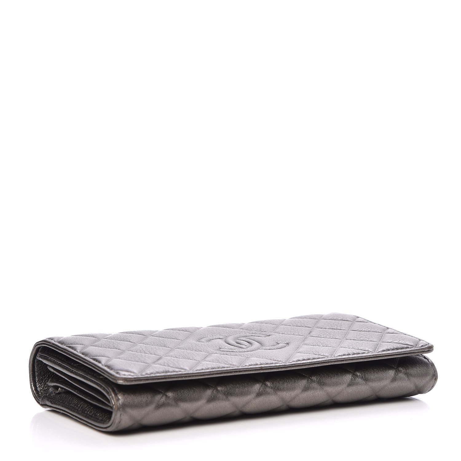Chanel Calfskin Quilted Diamond CC Large Gusset Flap Wallet Dark Silver 4 of 9