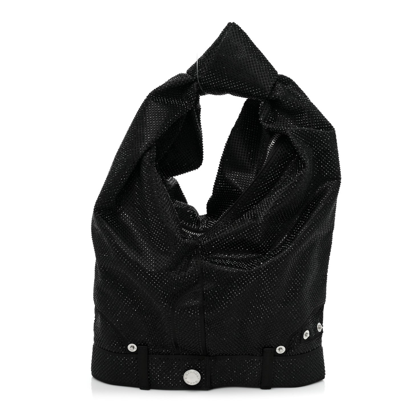 Mesh Crystal Rhinestone 5 Pocket Mini Hobo Black
