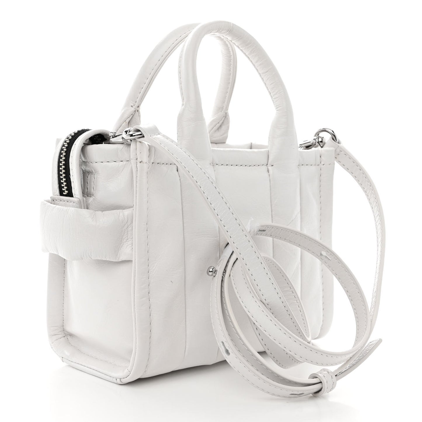 Shiny Crinkled Calfskin Mini The Tote Bag White