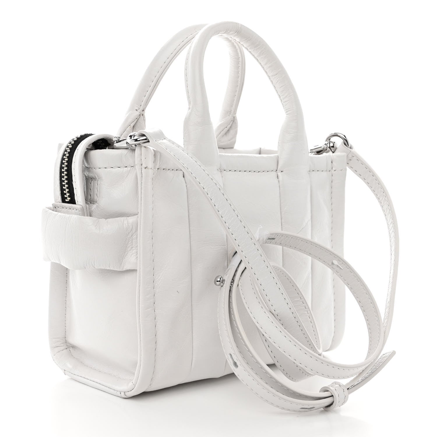 Marc Jacobs Shiny Crinkled Calfskin Mini The Tote Bag White 3 of 10