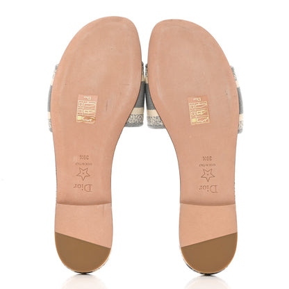 Christian Dior Canvas Toile de Jouy Embroidered Dway Flat Slide Sandals 39.5 Light Grey 5 of 9