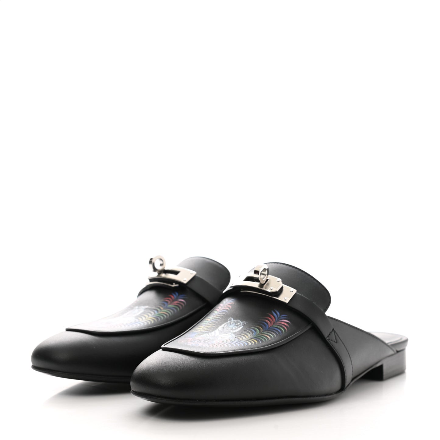 Printed Calfskin Tigre Royal Oz Mules 37.5 Black