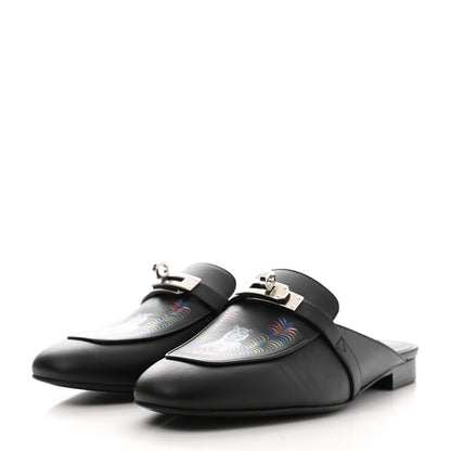 Hermes Printed Calfskin Tigre Royal Oz Mules 37.5 Black 3 of 9