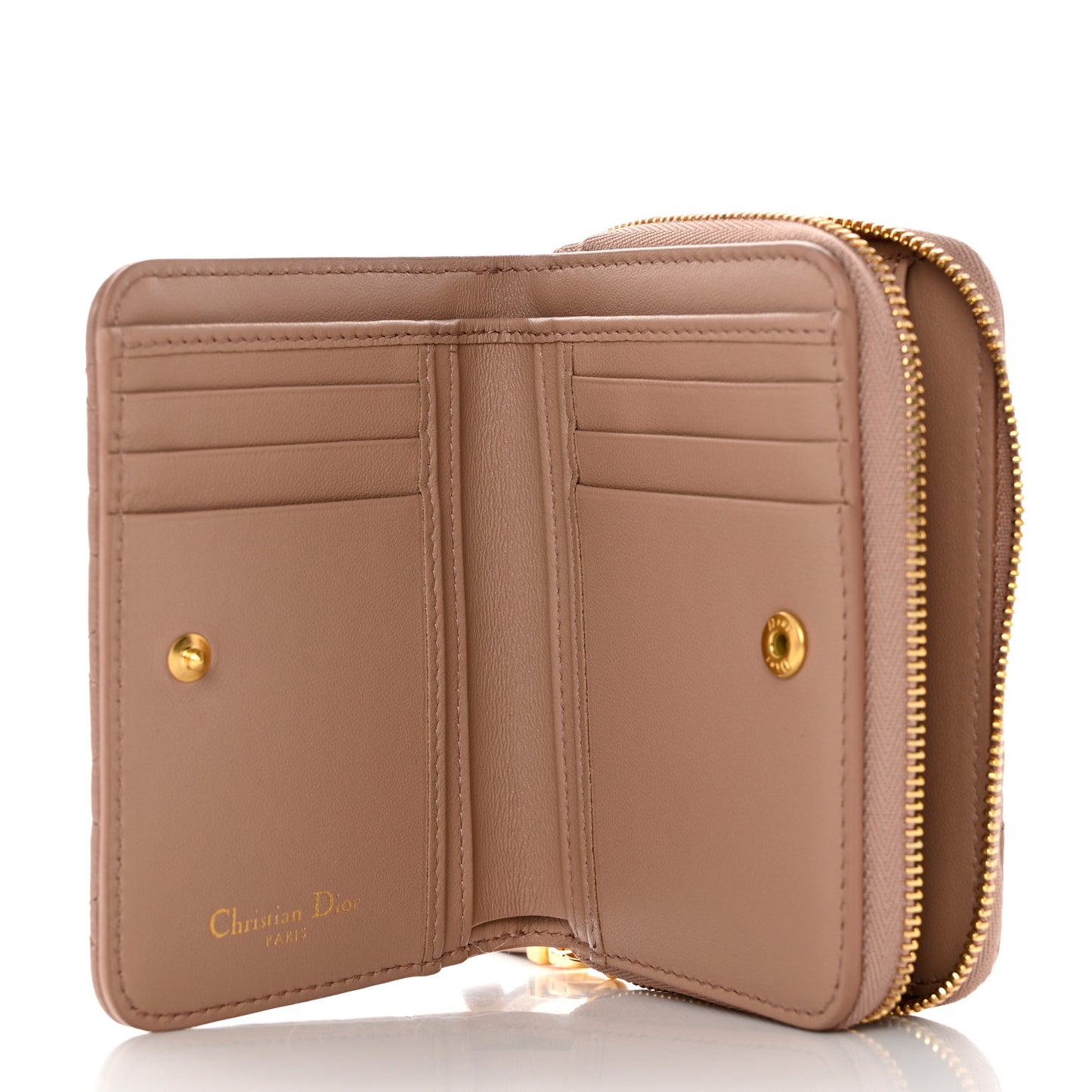 Grained Calfskin Supple Cannage Caro Scarlet Zipped Wallet Rose Des Vents