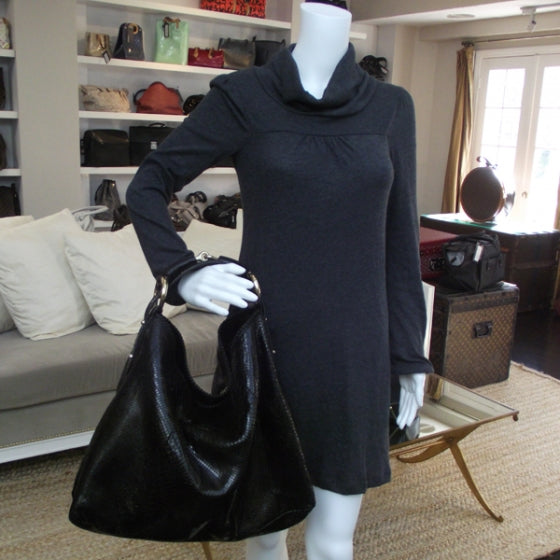 Gucci Python Large Horsebit Chain Hobo Black 2 of 9